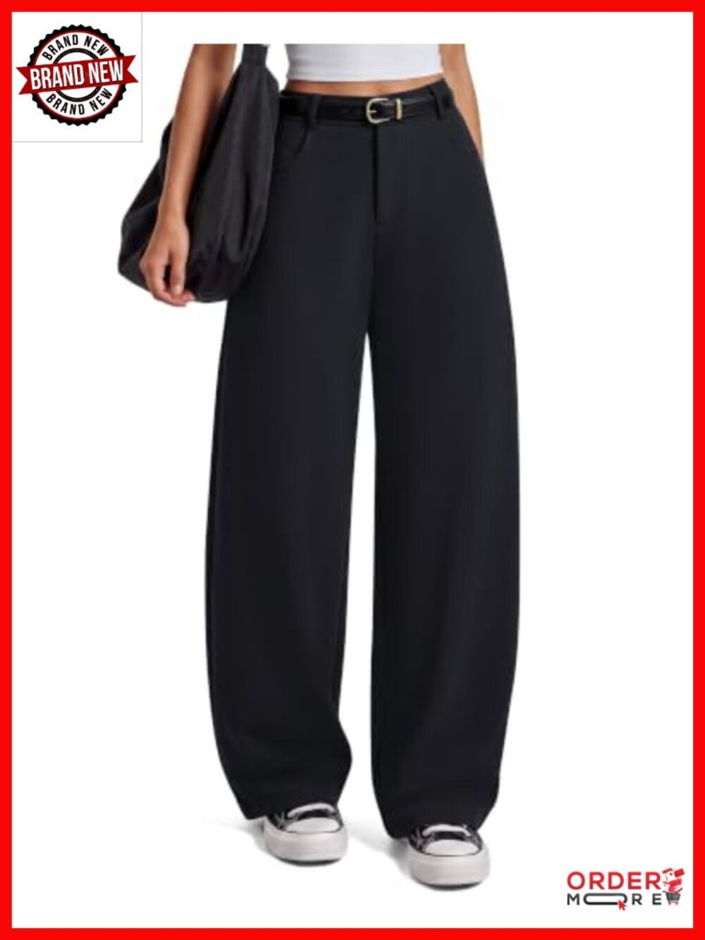 Wide Leg Barrel Pants with Pockets Pull On High Rise Nylon Stretch